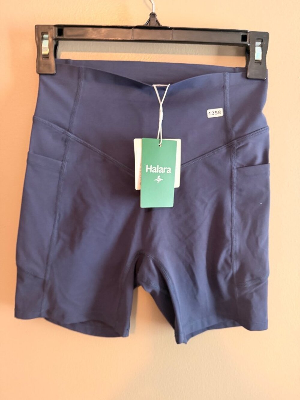 Halara Small Womens Navy Blue High-Waist Shorts With Side Pockets Size S 68% Nyl
